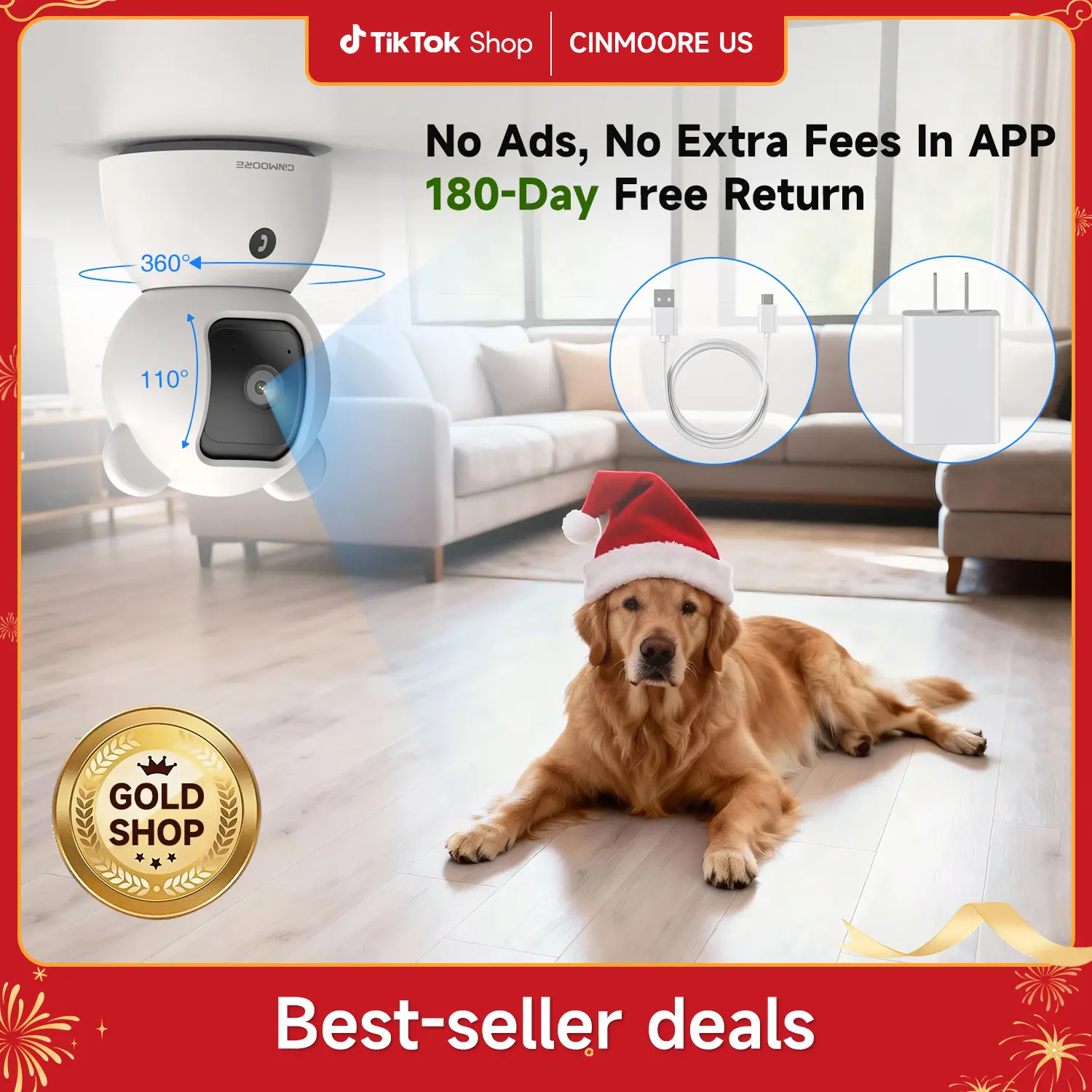 【New Year Big Sales】CINMOORE 4MP/2.5K With 32GB Storage Card pet camera WiFi Indoor Security Camera camara de seguridad de casa Two-Way Audio Night Vision Clear Monitoring Recording Baby Crying monitoring cameras for home 360 camera mini camera Button Sd,
