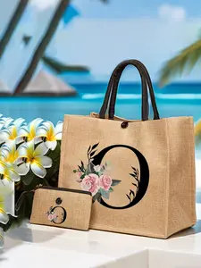 Women's Handbag Set, Large and Small Bag Set, Letter Pattern A-Z. The Large Bag Is a Commuter Tote Bag, And the Small Bag Is a Clutch, Suitable for Everyday Use and Commuting. Gifts for Women, Valentine's Day Gifts, And Gifts for Friends and Family.