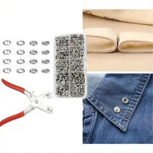 100 Sets Metal Snaps Buttons with Fastener Pliers Press Tool Kit,Perfect for DIY Crafts Clothes Hats and Sewing,Snap Button Fasteners Kit for Clothing Sewing (9.5mm)