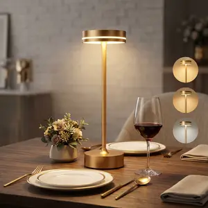 1/2-Piece Aesthetic Luxury Gold Cordless Table Lamp Set, Battery-Operated, Auto-Memory, Touch Control 3-Color Stepless Dimming, Rechargeable Small Wireless Vanity Light for Restaurant, Romantic Date Night
