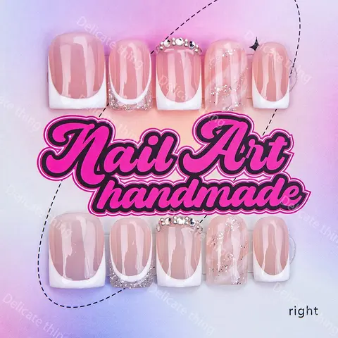 Delicatething Y2K Style Nail Art Handmade Nails Kit Set, Nail Art Products, Nail Art Diy, Nail Tips Art, Handmade French Tip Design, Includes Jelly Glue, Crystal Stick, File, Perfect Gift for Women