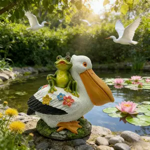Charming Frog And Pelican Resin Statues, Colorful Flowers, And Decorative Garden Ornaments Are Perfect For Adding A Magical And Natural Decorative Effect To A Garden, Patio, Or Interior Space.