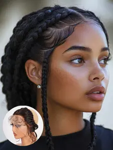 Real lace wigs 12-Inch Lace Front Wig with Braids, Frontal Lace Wig, Brazilian Remy Hair, Natural Look, No Knots, Secure Fit, Versatile Style Options