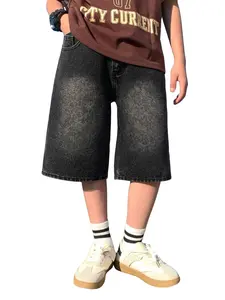 Boys Denim Shorts 13-16 Years Old, High Waist Fit, Loose Baggy Half Pants, Vintage Acid Wash Jean Shorts, Casual Shorts, Streetwear Hip Hop, Wide Leg Bottoms, Wide Leg Design, 2026 Summer
