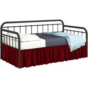 Ruffled Daybed Skirt with Split Corners Twin Size - 18 Inch Tailored Drop - Daybed Dust Ruffle - 100% Microfiber Soft, Wrinkle-Free Daybed Bedskirt (Burgundy, Twin-18 Drop)