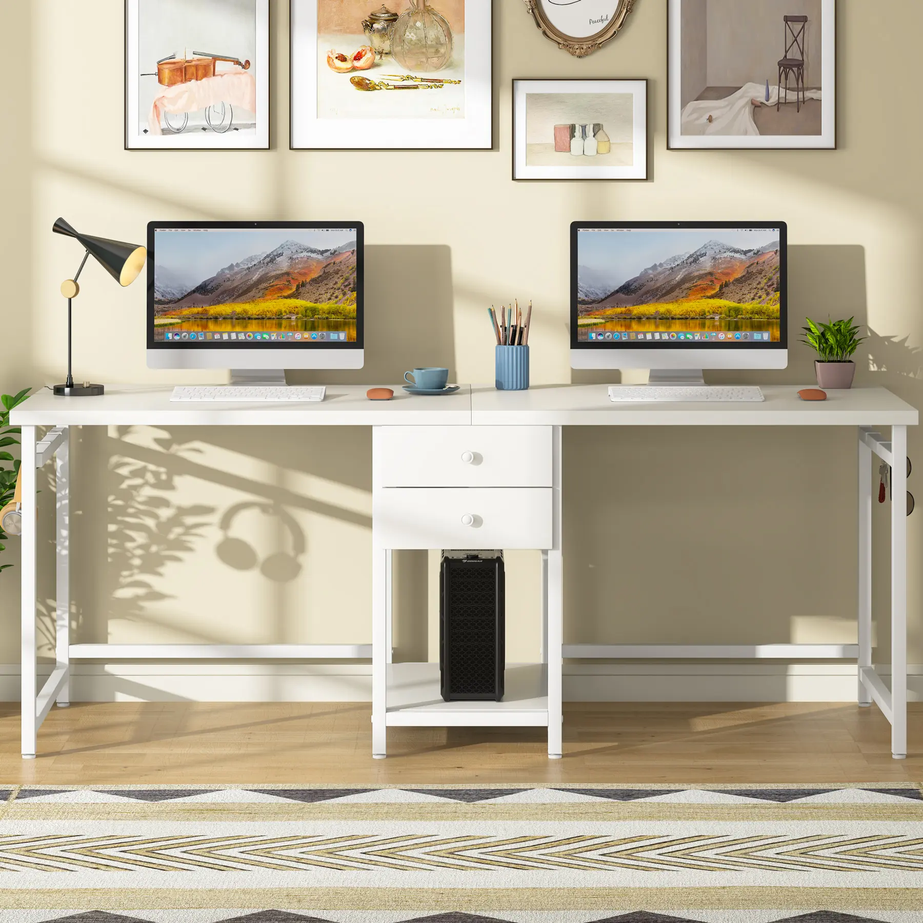 Tribesigns 79 Inch Extra Long Desk, Double Desk with 2 Drawers, Two Person Long Computer Desk with Storage Shelves, for Home Office Tribesigns 79 Inch Extra Long Desk, Double Desk with 2 Drawers, Two Person Long Computer Desk with Storage Shelves, for Home Office