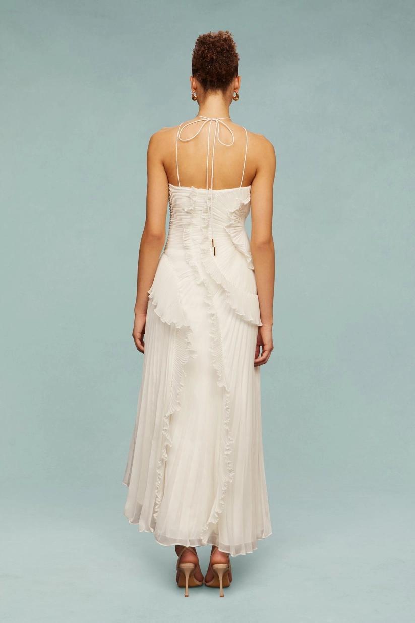 European and American women's clothing 2025 summer new fashion strapless sexy backless slit tassel temperament dress