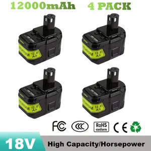 2/4 PACKS 12.0Ah 18V Lithium-Ion Replacement Batteries for Ryobi Cordless Power Tools, Rechargeable 18650 Series, High Capacity, Compatible with P102 P103 P104 P105 P106 P108 P107 P109, with Smart Indicator for Ryobi Power Tools