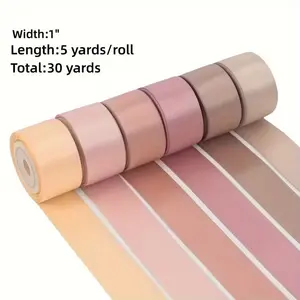 Silk Ribbon Roll Set, 6 Rolls, 1 Inch X 5 Yards, Ideal for Wedding Bouquets & Crafts, Perfect for Gift Wrapping & Bow Making, Gift Wrapping Supplies