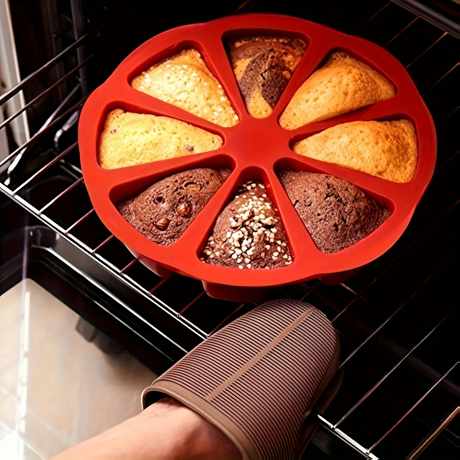 8-Cavity Non-Stick Silicone Baking Mold Set - Triangle Cake Pan with 8 Individual Wells for Brownies, Pancakes, Cupcakes | Easy Release, Durable & for Wedding, Birthday, Easter, Shower Desserts | Compatible with all Ovens