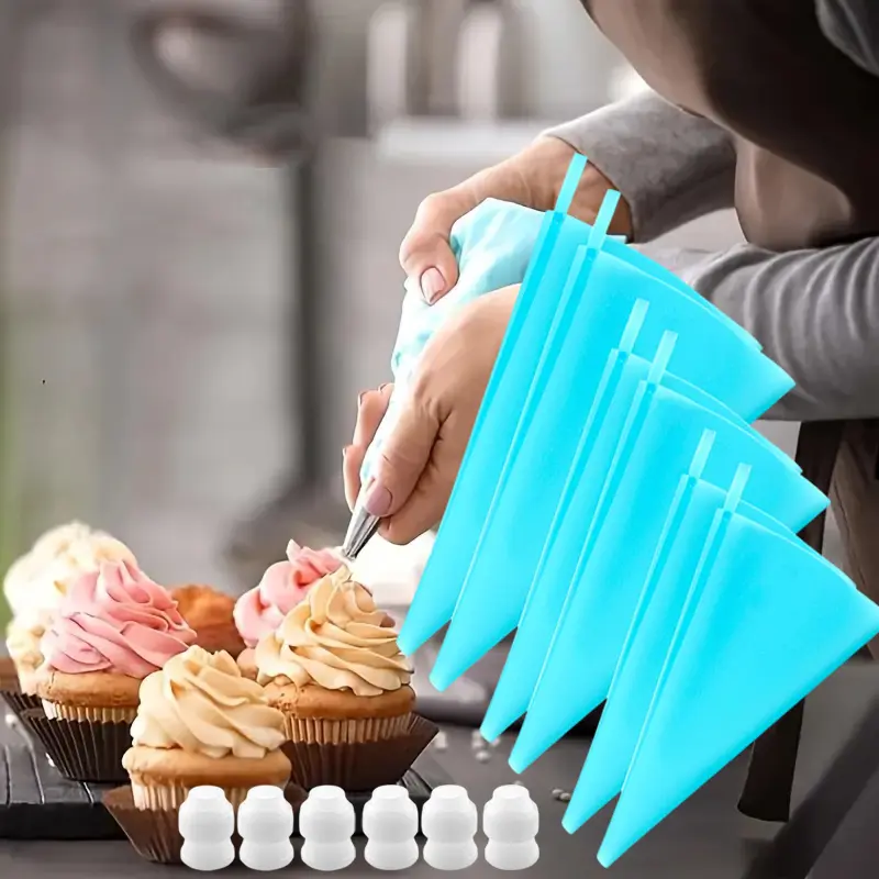 Reusable Silicone Pastry Bag Set, 6 Pack in 3 Sizes (12/14/16") with 6 Icing Couplers - Pastry Decorating Tools for Cakes and Cookies