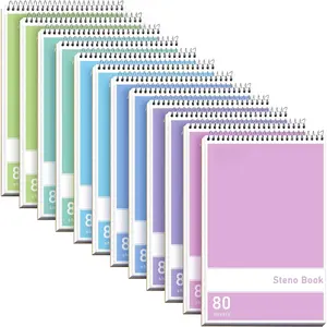 Steno Pads Spiral 6x9-12 Pack Pastel Colors -  for Work, School, and  Use, Easy -Off Pages, Gregg ruled, White Paper - No Ink Bleeds - 80 Sheets