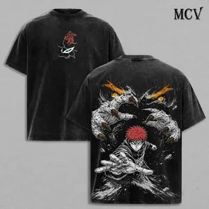Naruto Gaara Heavy Cotton Vintage Acid Washed Oversized Graphic Tee Y2K Streetwear Unisex Casual Tops For Men Women Anime Merch Kazekage Sand Power Japanese Manga Retro Pop Culture Apparel Best Gifts For Anime Fans Everyday Wear Cosplay Street Style BW8