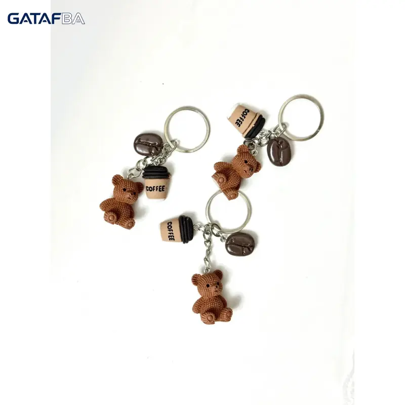 Women's Kawaii Cartoon Bear Resin Coffee-Themed Keychain, Cartoon Character Coffee-Themed Charm, Stylish Sports & Outdoor Daily Bag Pendant Accessory, Small Holiday Gift, Coffee-Themed Charms,back to school,back to school haul