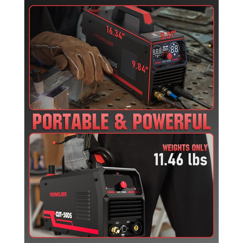 YESWELDER CUT-50DS 50Amp 110/220V Plasma Cutter, Digital Display Air Power Plasma Cutting Machine - 2T/4T and 16/25" Max Cut