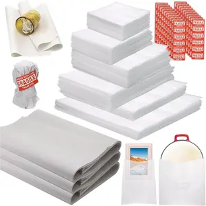 370 Pcs Foam Pouches & Packing Paper for Moving Supplies, 6 Sizes 200 Plate Packing Sleeves, 50 Large 24X13'' Newsprint Paper with 120 Pcs Fragile Stickers for Dishes Glasses Cup China