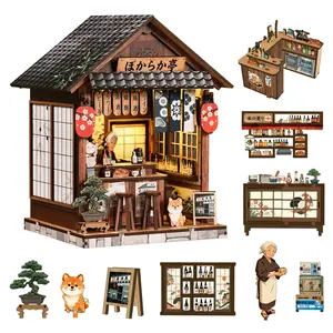 NOANTA Japanese Izakaya Book Nook Kit, DIY Wooden Miniature House with LED Light, 3D Puzzle Craft Kit for Adults , Bookshelf Desk Decor