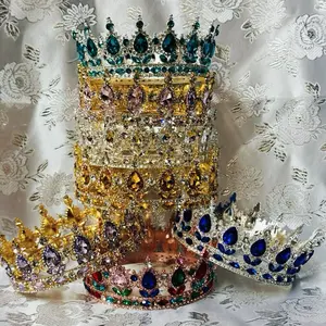 Metal complete crown gemstone multi / solid color corona de ochun oya obatala yemaya 8” diameter 3” tall party decoration picture baby shower princess dress up