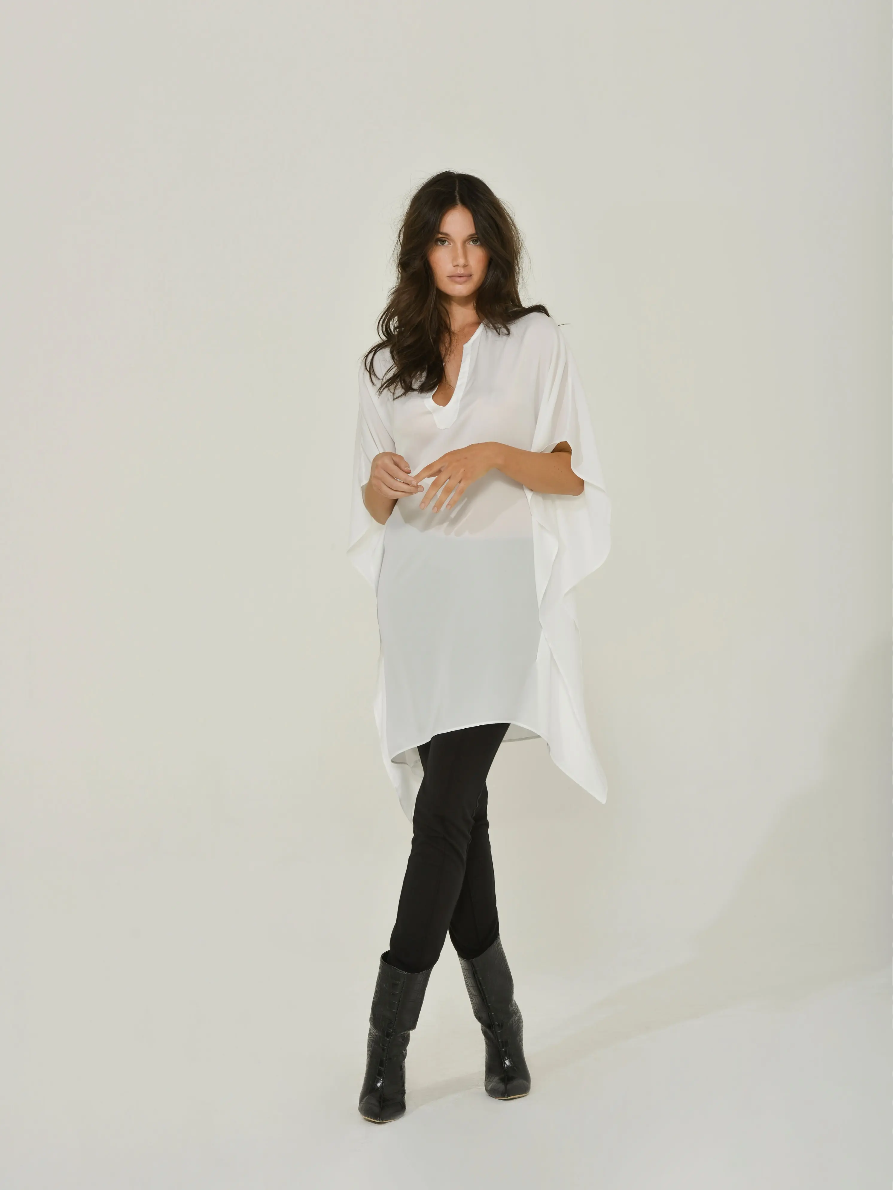 Chiffon Tunic Dress, Tunic Top, Swim Cover-Up, Eco, Sustainable, American Made, Black Tunic, White Tunic, Green Tunic