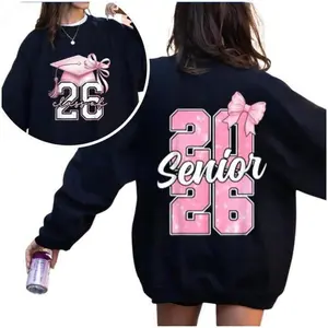 Senior 2026 Pink Bow Hoodie - Sweatshirt - Shirt, Coquette 2026 Senior Girls Sweatshirt Cotton Fabric, Senior 2026 Merch, Full Colors, Full Sizes