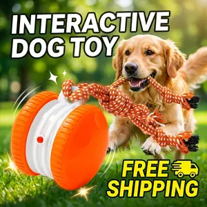 Smart Automatic Pet Teasing Ball with Rope Interactive Toy for Cats & Dogs 6000 RPM High-Speed Drive Type-C Rechargeable 300mAh Battery Eco-friendly PC+TPR Material