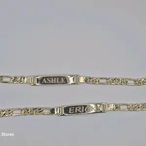 ENGRAVING Set  figaro style bracelets PRICE FOR BOTH gold-plated 8"inches Leave a note with your name bracelets