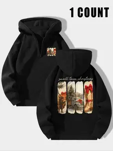 Women's Fleece Lined Long Sleeve Sweatshirt, Casual Winter Wear, Thick Fabric, Printed Pattern, Fitted Style, Perfect for Cold Weather