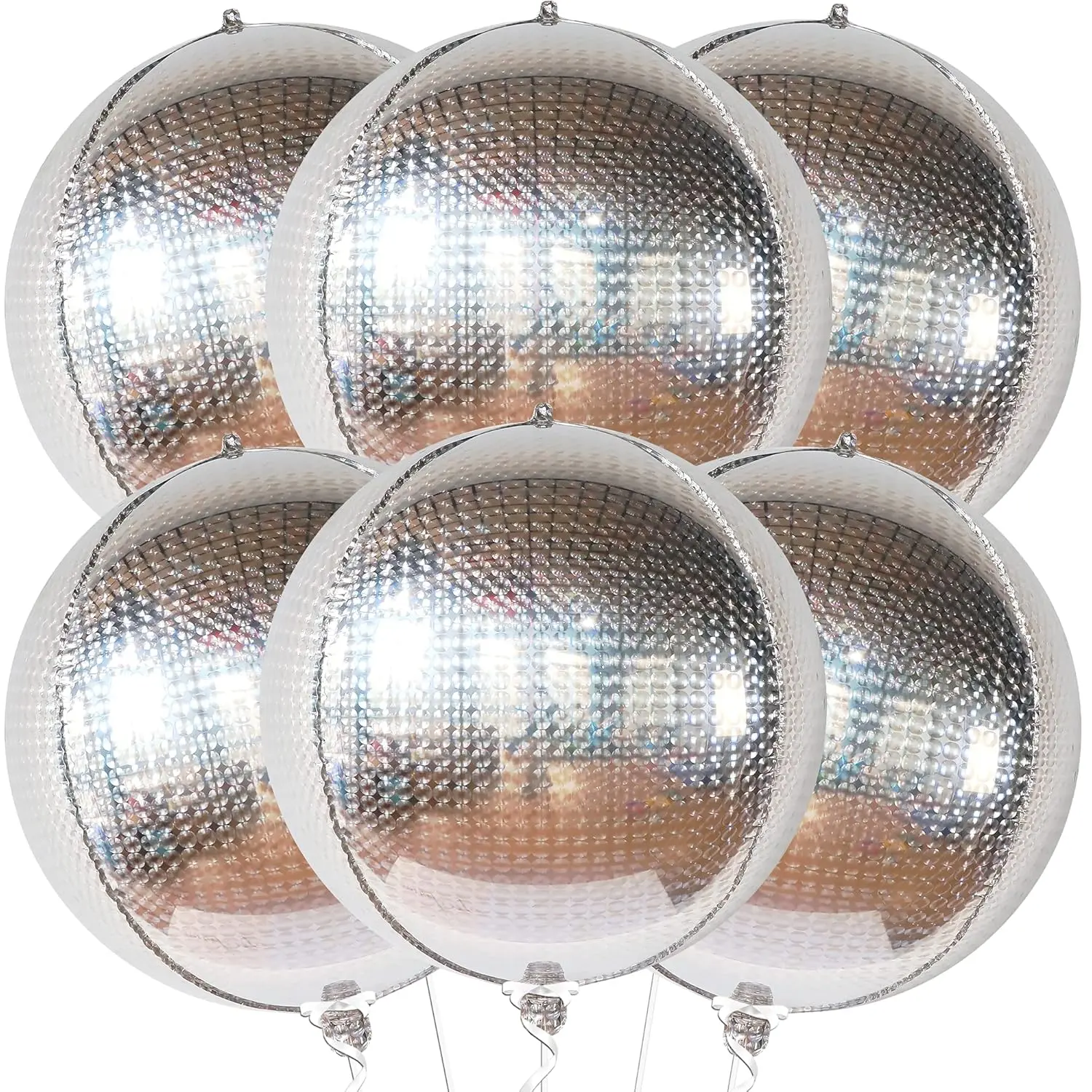 Silver Disco Ball Balloons 22 Inch Pack of 6 Iridescent Balloons Nye Decorations 2024 Metallic Balloons for Birthday & Wedding Decorations