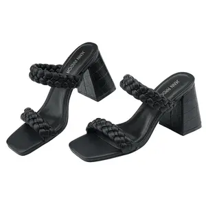 JENN ARDOR Women's Chunky Heeled Sandals Backless Square Open Toe Block Slide Sandals Girl Summer 2025 kitten heels platform chunky heels work heels for office cute high heels