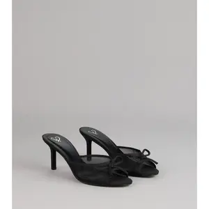 Polished Sweet Bow Detail Mesh Mule Heels Polished Sweet Bow Detail Mesh Mule Heels