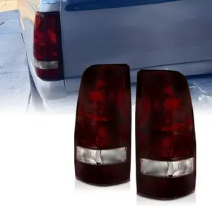 AmeriLite for 1999-2002 Chevy Silverado | 99-2006 GMC Sierra Truck Smoke Red Replacement Brake Tail Lights Pair - Passenger and Driver Side