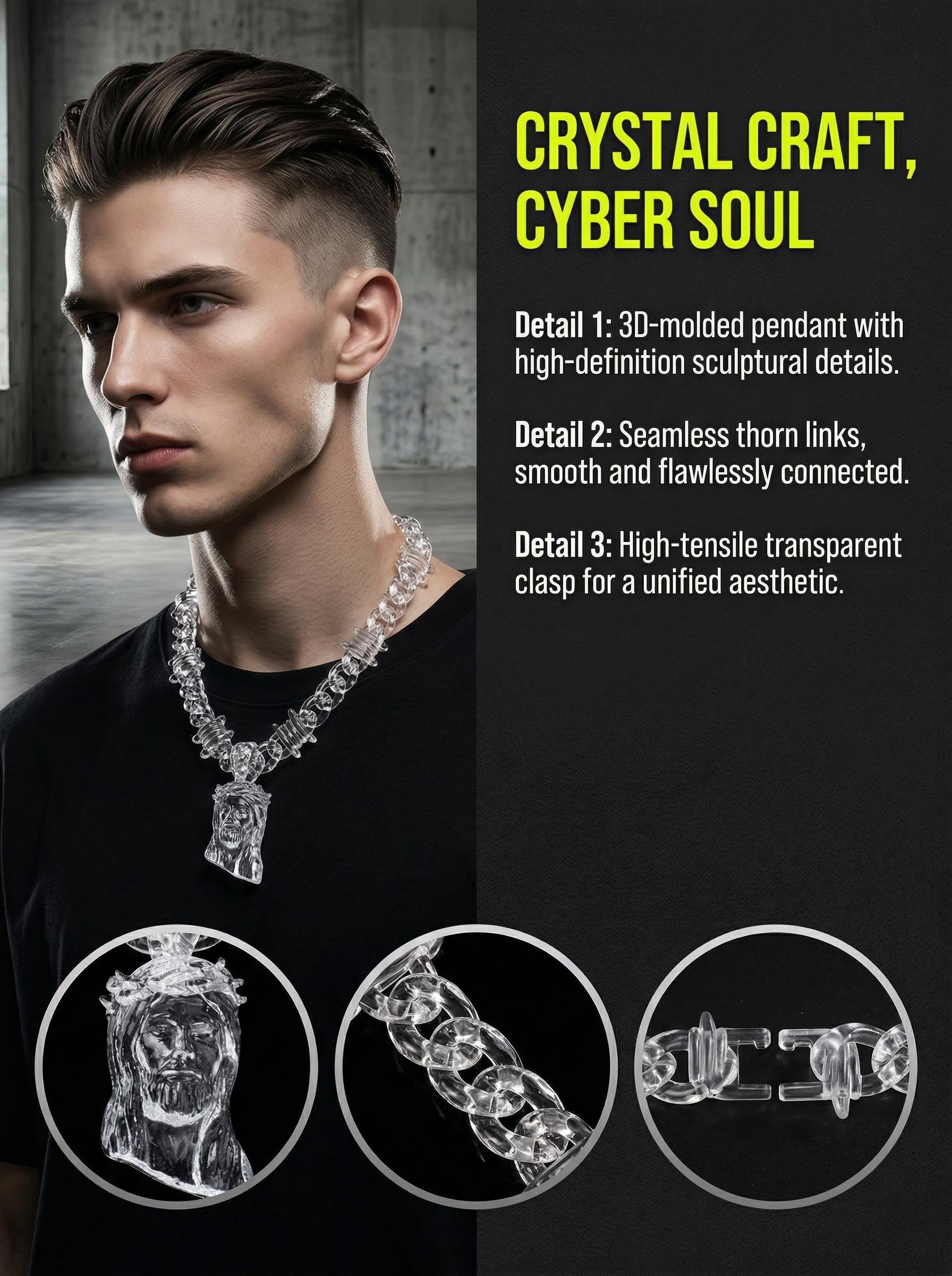 FaithFilledFinds Jesus Pendant Clear Barbed Wire Chain Necklace for Men, Women, Boys, Girls, Trendy Daily Wear Necklace for Streetwear, Birthday Gifts, Christmas Gifts, and Party Accessories，men necklace，women necklace，streetwear jewelry，y2k necklace