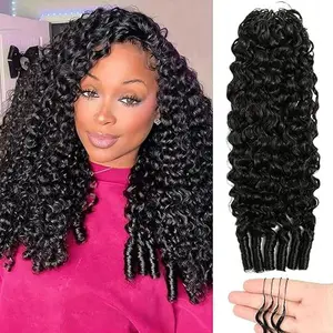 【10A High Quanlity】Human Crochet Hair for Black Women 14-22 Inch 50g Burmese Curly Human Hair Bundles Pre-Separated Miracle Knots Feather Crochet Human Hair Lightweight Reusable Hair Extensions 45-50 Strands Natural Black