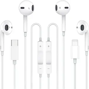 Earbuds Headphones, Wired Earphones with Lightning Connector and USB Wired Earbuds [MFi Certified] (Built-in Microphone & Volume Control) Noise Canceling Isolating Headphones for iPhone 16 15 14 13