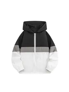 Boys' College Style Casual Jacket, Colorblock Design, Long Sleeve Hooded Zip Pocket, Comfortable Trendy Fit, Spring & Fall Wear, Zip Up Jacket, Zipper Pocket Jacket