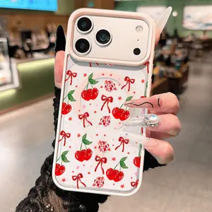 Cherry Neon Light Phone Case, Macron Color, Supports Magsafe Wireless Charging, Anti-Drop Thickened Cover for iPhone 17/16/15 Series