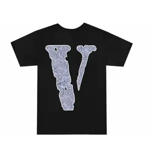 VLONE x Pop Smoke The Woo T-Shirt - Black with Silver Rose Print - Men's Fashion Tee