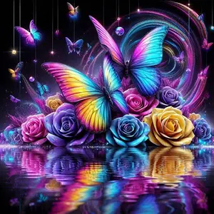 5D DIY Full Drill Diamond Painting - Diamond Painting Kit Butterfly Flowers Mosaic Canvas DIY Wall Art, Home Wall Decor