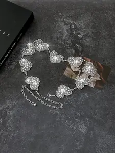 Women's Elegant Rhinestone Decorated Heart Design Chain Belt, Exquisite Casual Trendy Waistband, Fashionable Clothes Accessories for Daily & Party Decoration