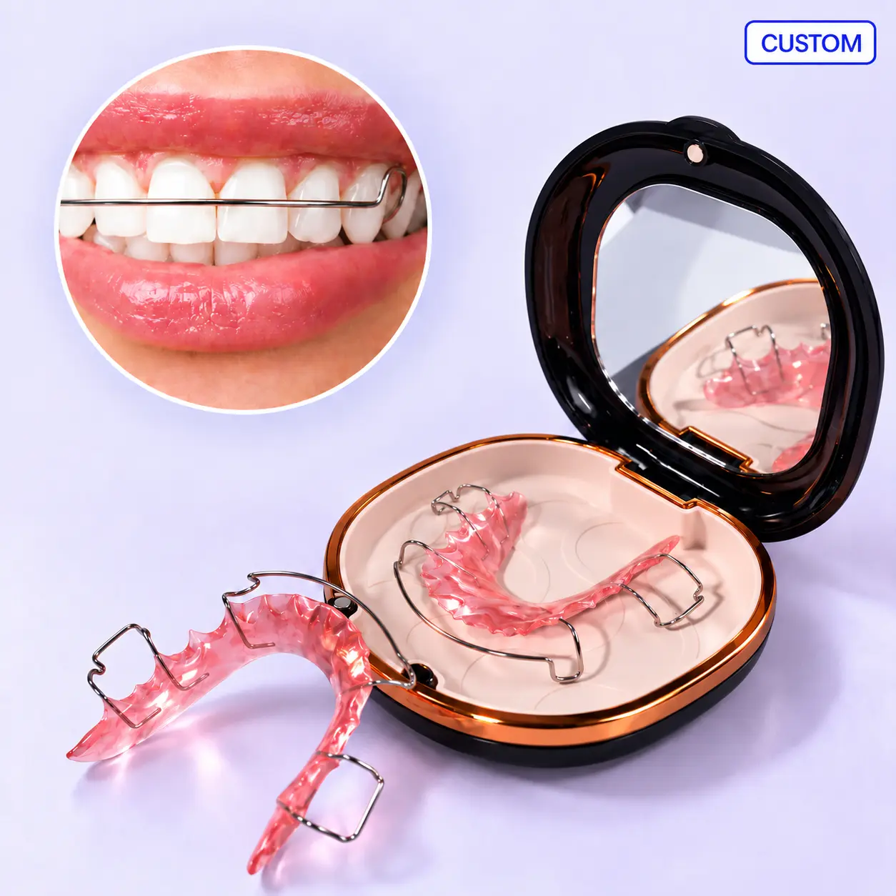 SMYLON Custom Hawley Teeth Retainer - Acrylic+Steel Wire Construction, Upper, Lower, or Upper & Lower Options, At-Home Impression Kit for Adults (Orthodontic Oral Care Accessory)