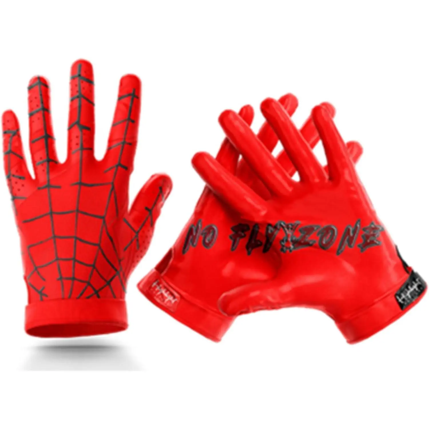 Red Web No Fly Zone Football Gloves - Ultra Grip Wide Receiver Gloves