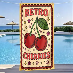 Retro Cherries Beach Towel, Quick-Dry Soft Polyester, Multi-Use Yoga Travel Swim Camping Fitness Bath Mat Picnic Blanket, Large Size, Best Gift