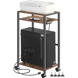 Tower Stand, 3-Tier PC Tower Stand, PC Stand with  Station, Mobile CPU Stand Fits  PC, Adjustable Shelf, for PC Tower, Printer,  Office, Rustic Brown BF12UCJ01