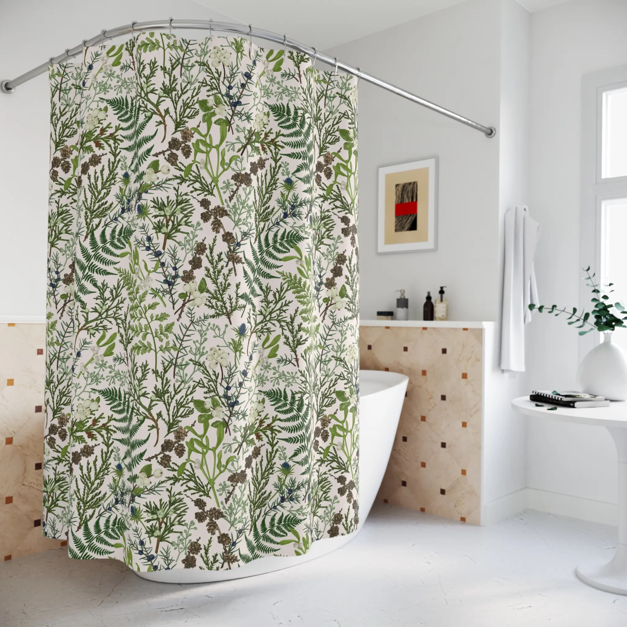 Winter Forest Shower Curtain | Botanical Shower Curtain | Enchanted Forest | Celestial Shower Curtain | Cottagecore Bath Decor | Fern | Pine