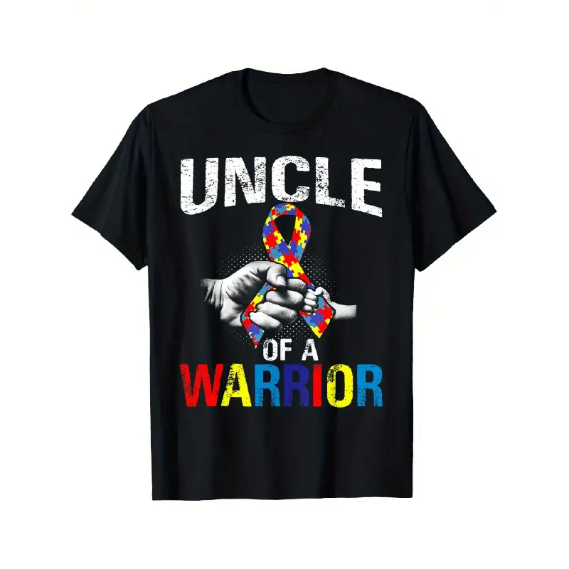 Men's 180g Cotton Oversized Short-Sleeve Round Neck Casual Menswear Graphic Tee - Uncle Of A Warrior Autism Awareness Shirt
