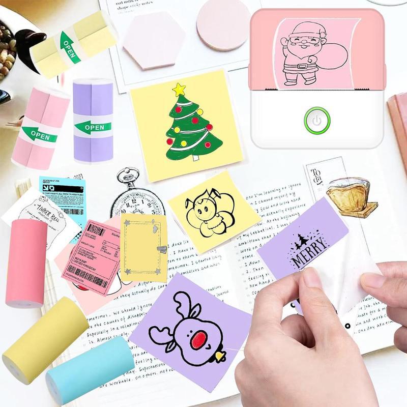 Portable Mini Printer, 1 Count USB Rechargeable Bluetooth-compatible Thermal Printer with 5 Rolls Paper, Compatible with iOS & Android, Office Supplies