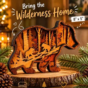 Rustic Baby Bear Wooden Figurine, Cute Handmade Wood Ornament, Home Decor Statue for Gift Use