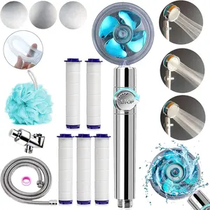 Upgrade Hydro Shower Jet Head High Pressure Hydrojet Shower Head Propeller Driven Vortex Handheld Shower Head Kit with Replacement Accessories, 3 Water Panels for Different Experience