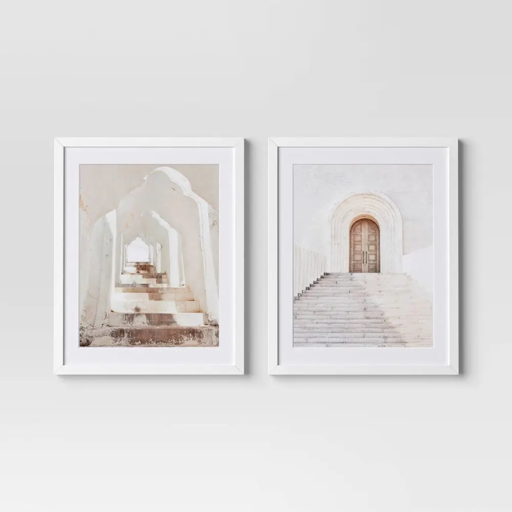 (Set of 2) 16"x20" Threshold Vertical Architecture Framed Wall Art, Brown Frame, Paper Material, Sawtooth Back Mount, Neutrals, Living Room Wall Decoration, Travel Art
