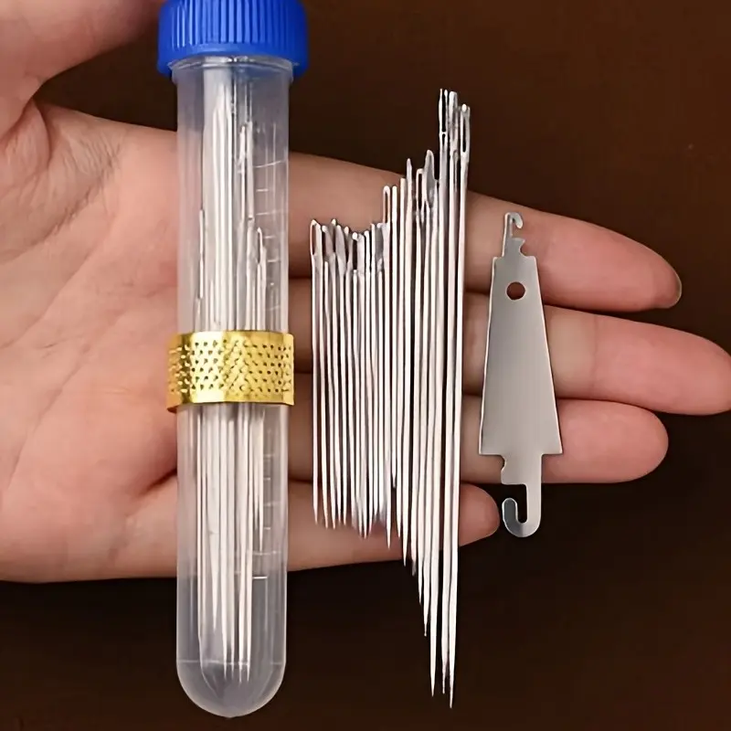 23-piece set of threading needles with large eyes for hand sewing/ traditional large-eye steel needles for the elderly, for sewing clothes and quilts (comes with a needle tube, needle tube color/red or blue is random) Sewing Supplies